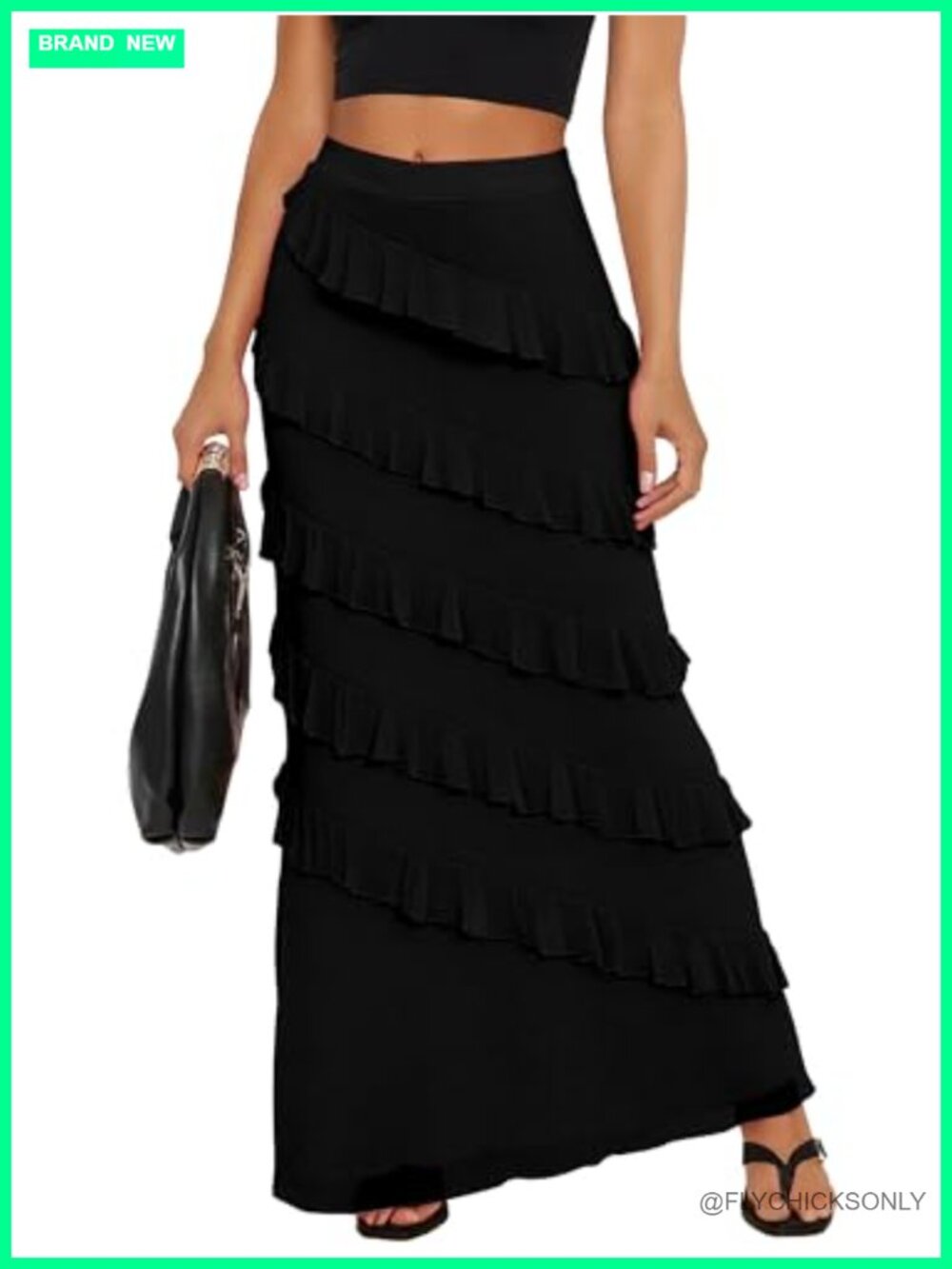 Ruffle Mesh Bodycon Fishtail Maxi Skirt
